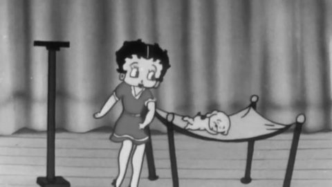 CIRCA 1936 - In this animated film, Betty Boop sings as she animates a refrigerator and food processing machine, which goes haywire.