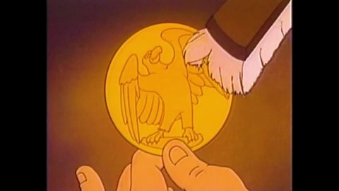 CIRCA 1949 - In this animated film, leprechauns wash and inspect their gold coins.