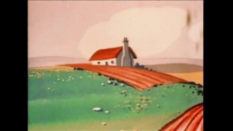 CIRCA 1949 - In this animated film, Irish farmland, Cork and Dublin are humorously depicted.