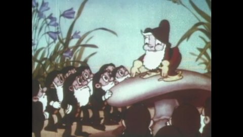 CIRCA 1936 - In this animated film, an elf rouses up his men to help make a gown for Cinderella.