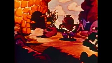 CIRCA 1936 - In this animated film witches, birds and other nursery rhyme characters build a brick tower for Humpty Dumpty.