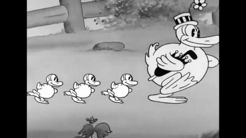 CIRCA 1930 - In this animated film, a duckling has to use the bathroom.