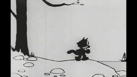 CIRCA 1924 - In this animated film, Felix the Cat tries to use a spider web to catch fish, and winds up getting caught himself.