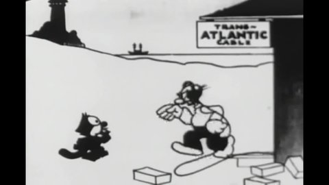 CIRCA 1924 - In this animated film, Felix the Cat taunts a cable operator.