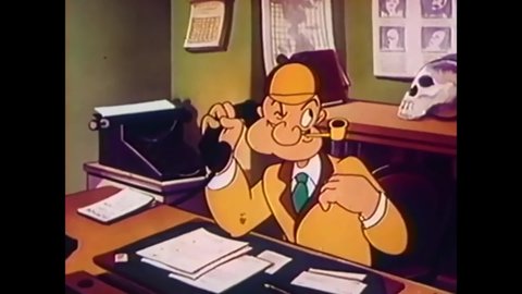 CIRCA 1954 - In this animated film, private eye Popeye traces a phone call from a scared woman.