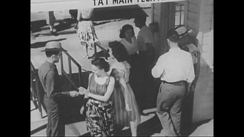 CIRCA 1950s - Scientists work in a nuclear lab, employees enter a nuclear plant, a nuclear bomb explodes, and patients receive radioactive treatment.