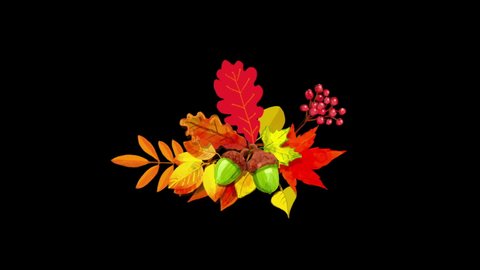 Hand painted watercolor animated colorful autumn leaves ornament with alpha matte 