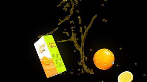 juice box collides with orange and splash