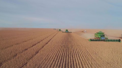 Chapadão do sul, Mato Grosso do Sul, Brazil, February 27, 2020: Agribusiness - Aerial image of soybean harvest, beautiful image of soybean harvest in Brazil - Agriculture