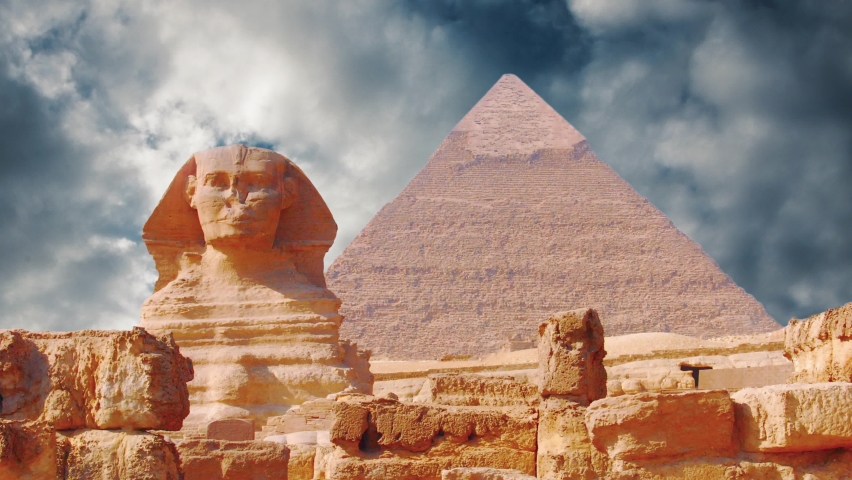 Ancient sphinx and pyramids, symbol of Egypt Royalty-Free Stock Footage #1060946731