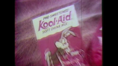 CIRCA 1950s - The Monkees rock band and cartoon character Bugs Bunny advertise a Kool-Aid soft drink mix, in a television commercial, in the 1960s.