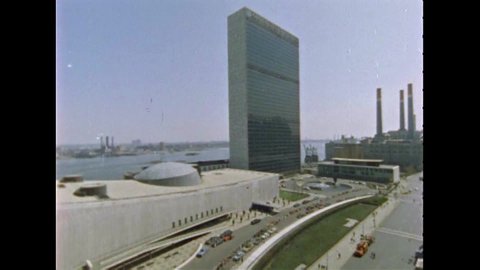 CIRCA 1967 - The US Mission is seen across the street from the United Nations Plaza in New York City, New York.