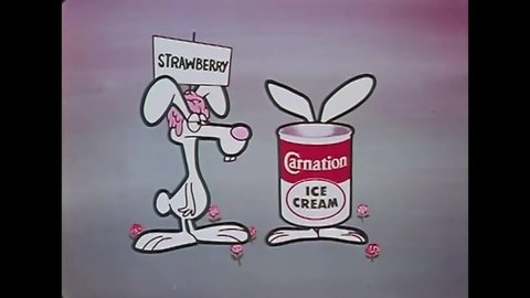 CIRCA 1950s - Animated rabbits advertise Carnation Yogurt, Dips, and Vita-Glo Low Fat Milk, in television commercials, in the 1960s.