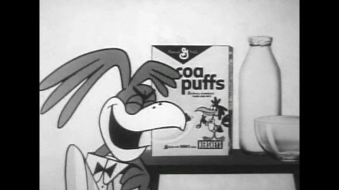 CIRCA 1950s - Sonny the Cuckoo Bird advertises Cocoa Puffs and Bullwinkle J. Moose advertises Cheerios breakfast cereal.