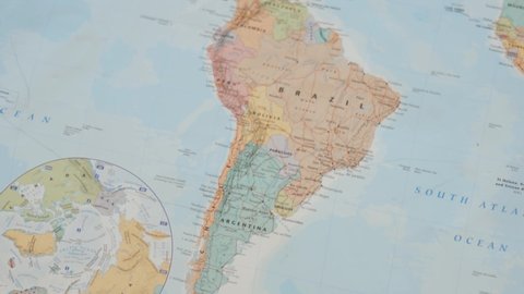 Circling FHD Video of South America on a Colorful World Map