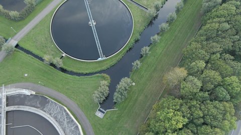 Top down Aerial of groups of water basins of water treatment plant