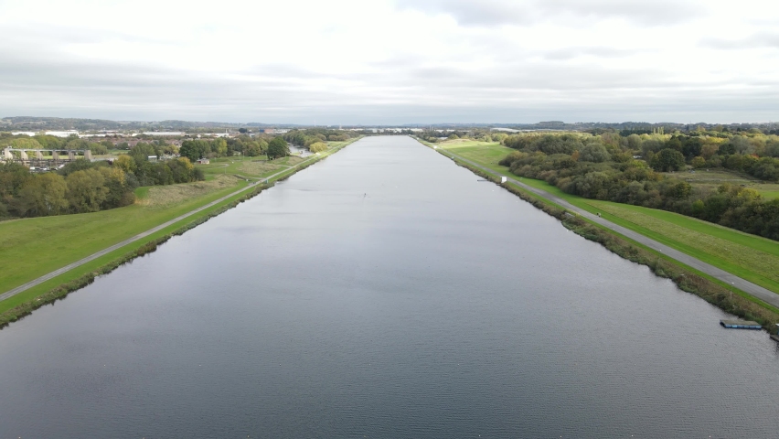 The National Water Sports Centre Holme Pierrepont, Nottinghamshire England UK aerial view of main lake single rower in distance
