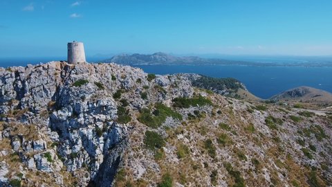 Mallorca Cap de Formentor Talaia d'Albercutx 4k drone footage - Bay of Alcudia - Wide drone view 4k