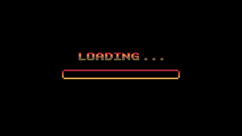 vintage loading bar, 80s 90s. Retro game style, Orange yellow and red 4k animation. Ideal for upload and progress concepts. Black background