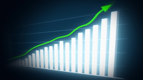 Business Growth And Success Arrow Infographics/
4k animation of a business infographics with rising arrow and bar stats appearing, symbolizing growth and success, with glitch and noise digital effects.