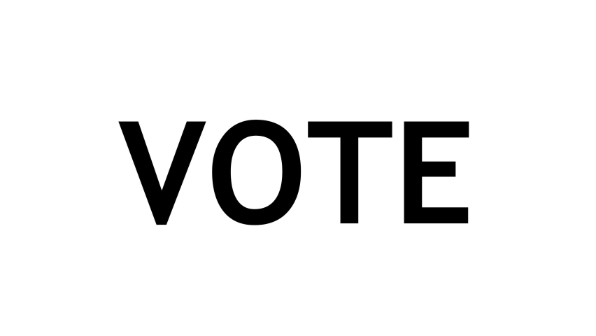 Spinning Vote animation in black block text on a white background 