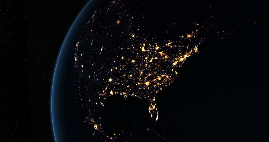 North America at night in the earth planet rotating from space Royalty-Free Stock Footage #1061004124