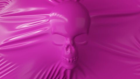 The silhouette of a human skull stretches pink latex. Horror concept. 3d render.
