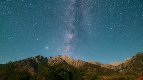 Time lapse tracking pan of Perseid meteor shower in Alabama Hills, California