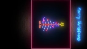 animation of christmas tree created by neons lights. Its there hand writed wishing text - Merry Christmas with brick wall and black wignette arround. You can add your text at bottom for your customers - Powered by Shutterstock - Get 15% off with code: PIKWIZARD15