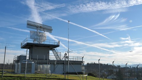 Kloten / Switzerland - 01 09 2020: Airport radar & surveillance in Zurich Airport (ZRH), Switzerland