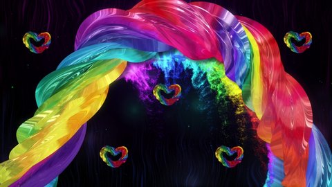 Magic 3d background with bright rainbow and shining particles