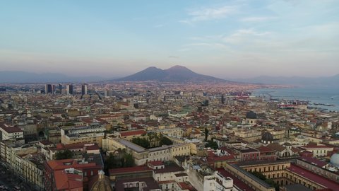 Aerial Drone footage view of Naples Italy, Vesuvio // no video editing