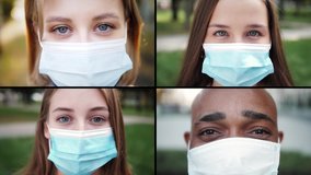 Portraits of happy multinational group of people in masks. Young people take off medical masks and smile. End of coronavirus covid 19 quarantine - Powered by Shutterstock - Get 15% off with code: PIKWIZARD15
