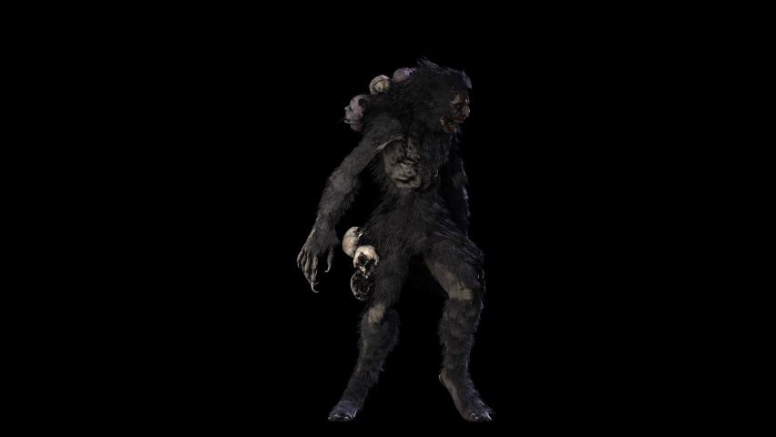 Seamless animation of a wendigo,a rageous monster zombie isolated with alpha channel. Scary halloween background of a creepy creature for events and parties. Royalty-Free Stock Footage #1061067088