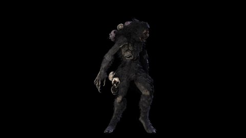 Seamless animation of a wendigo,a rageous monster zombie isolated with alpha channel. Scary halloween background of a creepy creature for events and parties.