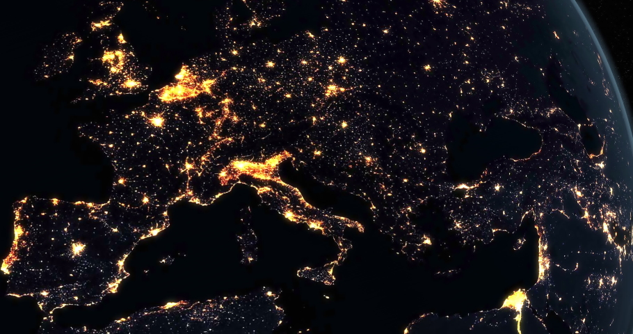 Europe at night in the earth planet rotating from space Royalty-Free Stock Footage #1061068189