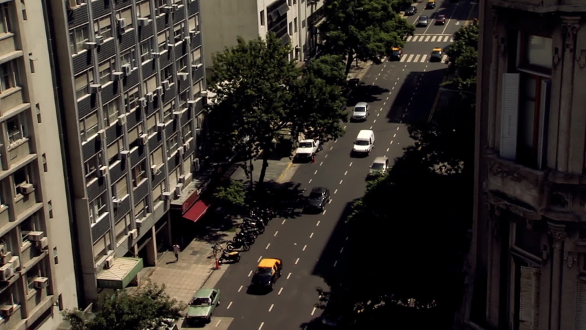 Belgrano Avenue in Montserrat Neighborhood, Buenos Aires, Argentina. High Angle View.