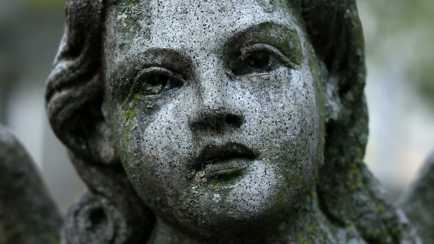 Cemetery statue of a girl slow camera movement  Royalty-Free Stock Footage #1061075890