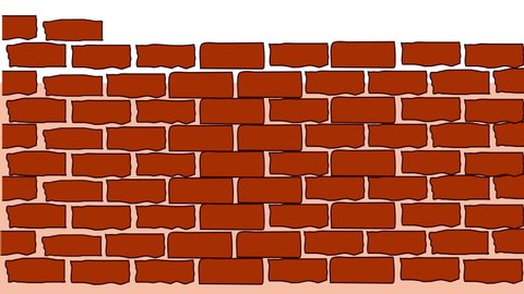Brick wall construction. Red  bricks installing, building wall. Concept of construction, protection, craftsmanship and module structure. Self drawing animation. Copy space.