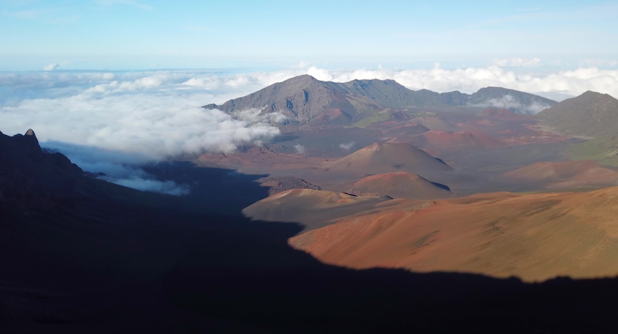 4k Time Elapse of Clouds Floating In Valley with the setting sun producing fast moving shadows,Haleakala National Park, Maui, Hawaii,USA