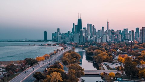 Fall Colors in Chicago - Aerial Shot