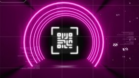 Animation of glowing QR code with pink neon circle elements on black background. Global online security data technology concept digitally generated image. - Powered by Shutterstock - Get 15% off with code: PIKWIZARD15