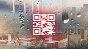 Animation of glowing QR code over window with raindrops and cityscape in the background. Global online security data technology concept digitally generated image. - Powered by Shutterstock - Get 15% off with code: PIKWIZARD15