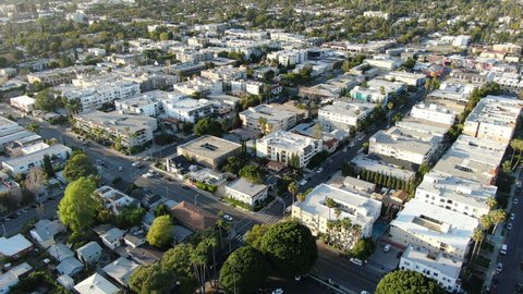 West Hollywood Sunset Blvd Aerial Shot Backward Tilt Up