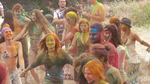 RUSSIA, ABRAU - JUNE 20, 2017: Holi Colors Festival. Ethno-esoteric Festival of Kwammanga 