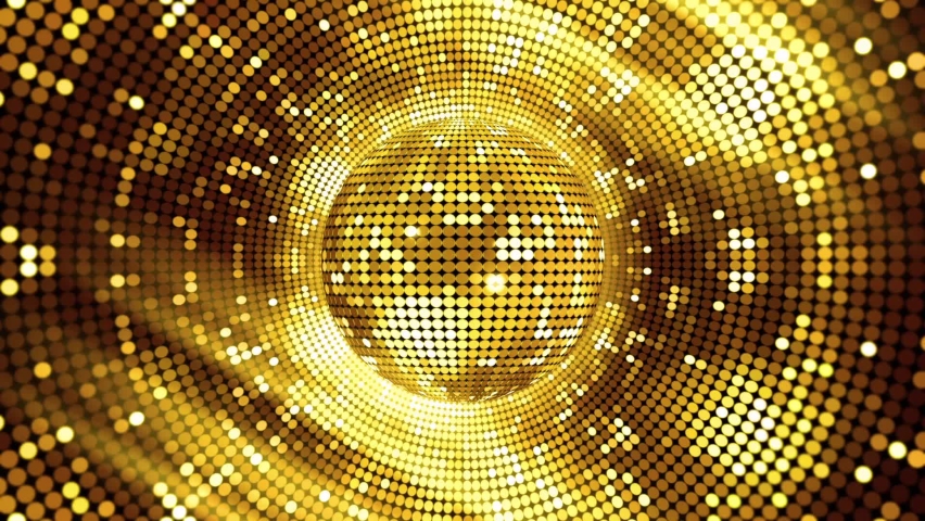 VJ Disco Ball Glow Background Loop Gold. Neon Disco ball seamless VJ loop animation for music broadcast disco party Royalty-Free Stock Footage #1061099818