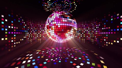 Neon Disco ball seamless VJ loop animation for music broadcast TV, night clubs, music videos, LED screens and projectors, glamour and fashion events, jazz, pops, funky and disco party.