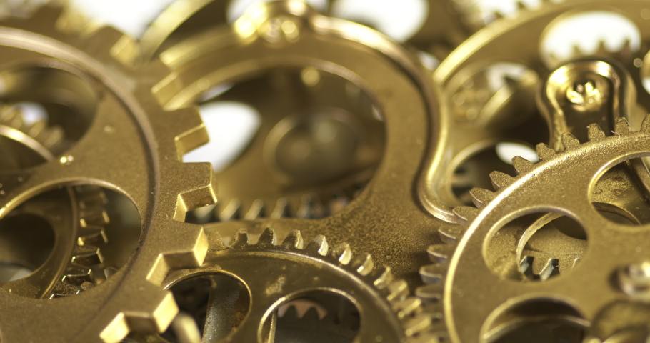 Close Up Old Golden Gears Turning in Working Mechanism  | Shutterstock HD Video #1061104030