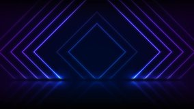 Blue and purple neon laser squares with reflection. Abstract technology motion background. Seamless looping. Video animation Ultra HD 4K 3840x2160