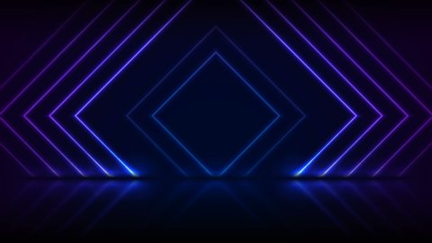 Blue and purple neon laser squares with reflection. Abstract technology motion background. Seamless looping. Video animation Ultra HD 4K 3840x2160